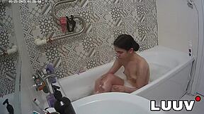 Late-Night Bath Routine Teases With Every Wet Curve And Shaved Secret