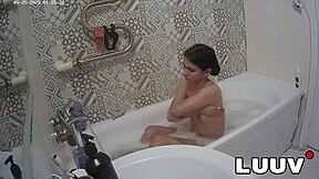 Late-Night Bath Routine Teases With Every Wet Curve And Shaved Secret