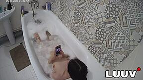 Late-Night Bath Routine Teases With Every Wet Curve And Shaved Secret