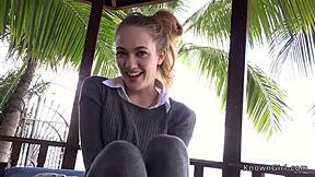 hot ass girlfriend rides cock on balcony