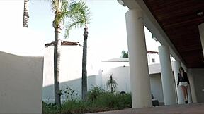 sexy teen fingers wet pussy on bed in heels