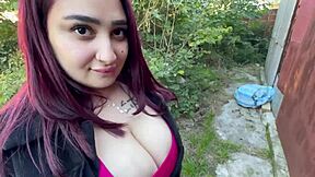 Big ass argentinian redhead gets her juicy pussy licked then monster cock pounded in woods