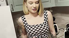 Blonde Girlfriend Cheats With Friend's Rough Kitchen Creampie Ride!