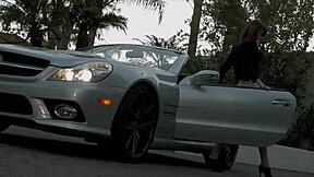 sexy teen fingers wet pussy on bed in heels