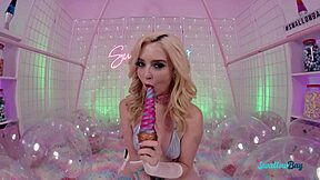 Hot Blonde Teen's Tiny Shaved Pussy Swallows Horny Monster Cock Deep!