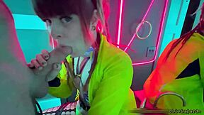 sloppy goth redhead deepthroats in public rave bathroom?