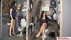 me n my stepmom slurpin this huge cock in the public toilet...