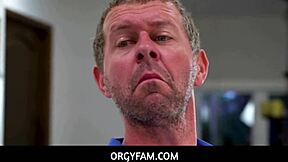 Stressed Dakota Burns calms down sucking stepdad Dick Swardson's cock at orgyfam