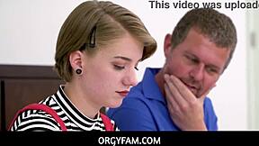 Stressed Dakota Burns calms down sucking stepdad Dick Swardson's cock at orgyfam