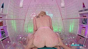 Hot Blonde Teen's Tiny Shaved Pussy Swallows Horny Monster Cock Deep!