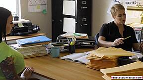 brunette lesbian rims that milf sheriff's ass 👅💦