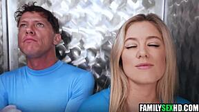 Stepdad and Stepbrother Destroy Stepdaughter in Wild Costumed Threesome!