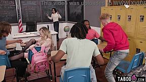 Detention turns into gangbang with teen student Haley Spades anal dp pounding