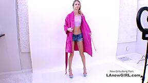 Skinny babe rims and deepthroats huge cock at castings