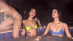 friends and i bang hot neighbor in poolside foursome