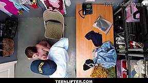 Small tits teen caught shoplifting stripped fucked squirting by guard??