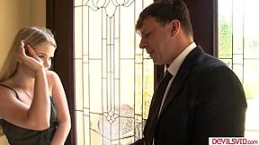 Blonde babysitter craves boss cock after deepthroat fun