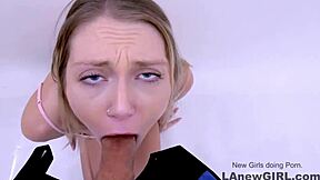 Skinny babe rims and deepthroats huge cock at castings