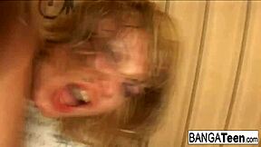 blonde teen slips off lingerie for toy play