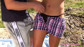 skinny small tits teen loves getting fucked outdoors by old guy