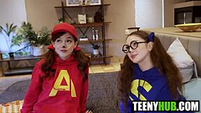 three friends share halloween cock jade bella megan danny