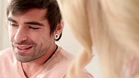 Busty milf doctor kneels for patient's throbbing cock blowjob.