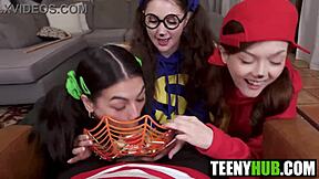 three friends share halloween cock jade bella megan danny