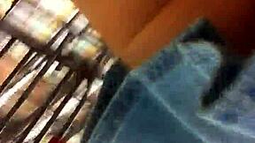 jean overalls upskirt while shoppin outsides~