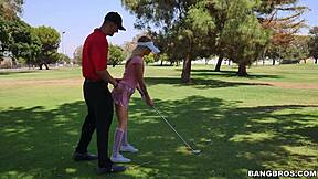 sexy golfer babe kneels for hot blowjob action