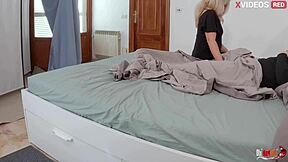 Stepmom gifts stepson blowjob deepthroat then creampie in wet pussy