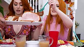 arietta adams and cherry fae lure nate into thanksgiving threesome with deepthroat and facials