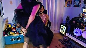 goth latina hotwife in merlina costume rides lover's cock doggystyle