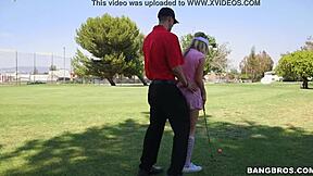 sexy golfer babe kneels for hot blowjob action