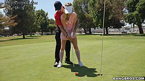 sexy golfer babe kneels for hot blowjob action