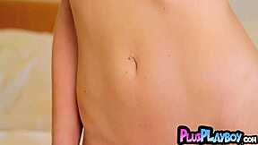 Petite small tits blonde strips poses reveals shaved pussy after steamy tease