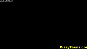 Redhead teen Marketa pees squirts wet pussy closeup in stockings solo