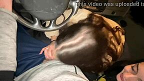 so this cute french brunette teen and her friend give a double deepthroat blowjob in a driving van outdoors