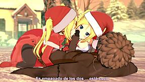 Naughty twin anime hentai sisters get fucked hard in Christmas special