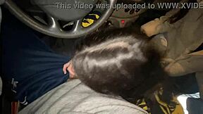 so this cute french brunette teen and her friend give a double deepthroat blowjob in a driving van outdoors