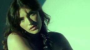 Petite brunette teen strips, flashing pierced nipples and skinny pussy