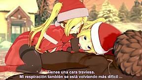 Naughty twin anime hentai sisters get fucked hard in Christmas special