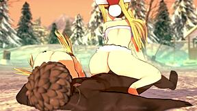 Naughty twin anime hentai sisters get fucked hard in Christmas special