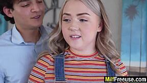 horny stepson free uses stepmom and girlfriend in threesome fuckfest