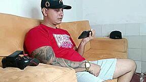 i get home catch stepson stroking thick cock to phone porn