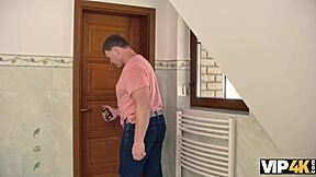 Vip4k. Claustrophobic Girl Fucked Hard by Sneaky Stepdad in Bathroom