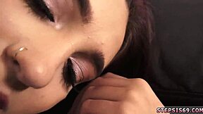 teen cheerleader sucks stepbro's banana dildo on webcam show