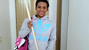 amateur teen brunette maid takes dirty pov facial cumshot from voyeur