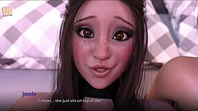 Jamie Joins Big Tits Brunette for Bent Over Anal Doggy 3some Cock Game