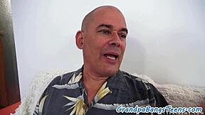 Spoon-Fucked Teen Enjoys Old Man's Thick Cock Closeup