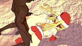 Naughty twin anime hentai sisters get fucked hard in Christmas special